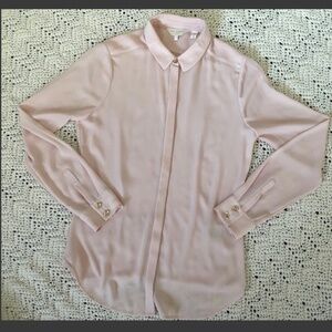 Ted Baker Satin Button Up Long Sleeve Blouse Pink (Size US 4)